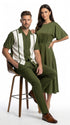 Men’s Olive Green and White Walking Suit – 2-Piece Short Sleeve Casual Leisure Outfit