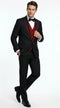 Statement Men's Black with Red Lapel Vested 100% Wool Tuxedo