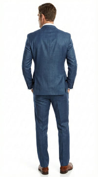 Men’s Indigo Blue Sharkskin Suit – Textured Shiny Formal Suit for Wedding, Business, 2 Buttons Slim Fitted