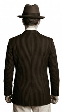 Men’s Black Pinstripe Blazer with White Pants 1920s Gangster Mob Boss Style Suit – Double Breasted Vintage Formal Jacket, Classic Party Costume Wear