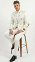 Men’s White and Gold Patterned Blazer – Paisley Floral Pattern Prom Wedding Suit Tuxedo Dinner Jacket + Bowtie