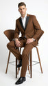 Men’s Light Brown Vested Piece Suit – Elegant Formal Suit with Contrast Lapel for Wedding, Party