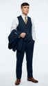 Men’s Navy Blue Pinstripe 3 Piece Suit, Thomas Shelby Inspired Vintage Formal Suit for Weddings, Parties, Prom, and Special Events