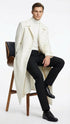 Mens Off-White Long Trench Coat – Overcoat with Classic Clean Design Duster Maxi Coat in Ivory Color