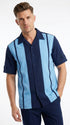 Men’s Navy and Sky Blue Walking Suit – 2-Piece Short Sleeve Casual Leisure Outfit