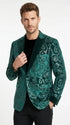 Men’s Emerald Green Paisley Tuxedo Dinner Jacket with Black Lapel, Formal Prom Wedding Party Blazer