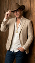 Men’s Cream Tan Beige Windowpane Plaid Western Blazer, Formal Cowboy Wedding Prom Sport Coat Jacket