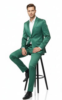 Mens Shiny emerald Green Sateen 2-Piece Slim Fit Suit – Formal Blazer and Pants Set Prom Wedding