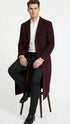 Men’s Burgundy Long Coat – Classic Fit Wool Blend Overcoat - Topcoat Full length