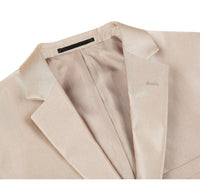 Mens Basic Two Button Slim Fit Suit with Optional Vest in Shiny Champagne Tan Sharkskin