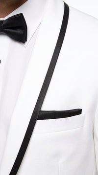 Men’s White Tuxedo Jacket – Black Trim Shawl Lapel Formal Dinner Blazer for Weddings, Prom Wedding Blazer Modern fit