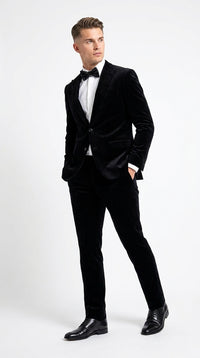 Men’s Black Velvet 2-Piece Suit – Notch Lapel Wedding, Prom and Formal Evening Suit