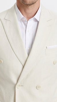 Men’s Ivory Cream Double-Breasted Linen Suit – Off-White Summer Wedding Slim Fitted 2-Piece Suit Cream Color