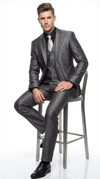 Mens Charcoal Gray Suit With Sheen -  | Shiny Texture Fabric Three Piece Wedding and Party Business