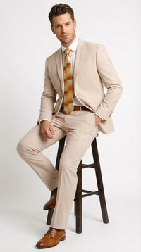 Vitali Men’s Natural Beige Pinstripe Suit – Summer Tan Pinstripe  Weddings and Business Wear