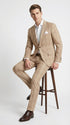 Beige Tan Plaid windowpane Two Piece Suit for Men | Classic Checkered Formal Suit with Jacket and Pants by Rossiman