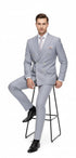 Mens Silver Grey Double-Breasted 3-Piece Suit – Classic Tailored Fit with Peak Lapel and Gold Buttons for Weddings, Church and Formal Events