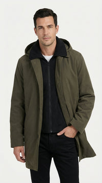 Mens Olive Brown Trench Coat Raincoat – Classic Water Resistant Long Coat with Zip and Button Closure for Business, Travel and Everyday Outerwear