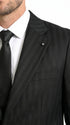 Men’s Black Tonal Shadow Pinstripe Vested Suit – 3 Piece Classic Fit Formal Wedding & Business Suit By Vitali