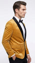 Men’s Velvet Gold Tuxedo Dinner Jacket – Black Shawl Lapel Wedding & Prom Blazer