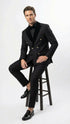 Men’s Black Double Breasted Tuxedo Suit – Luxury Formal Dinner Jacket Gold Buttons Velvet Lapel