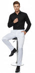 Mens White Satin Slim Fit Dress Pants – Shiny Formal Party and Wedding Trousers