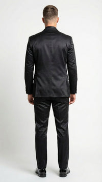 Men’s All Shiny Black Satin Suit – Black Satin Tuxedo Suit for Prom, Wedding, Formal Party and Evening Events Double breasted Vest