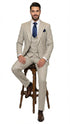Men's Beige with blue Pinstripe Three-Piece Suit with Vest by Rossiman Vested Peak Lapel in Tan Stripe 1920s style