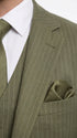 Men’s Olive Green Tone-on-Tone Shadow Pinstripe  3 Piece Suit – Modern Formal Suit with Vest Shadow Stripe