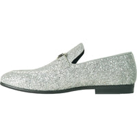 Bravo Mens Modern Glitter Sequin Prom Tuxedo Buckle Loafer in Silver Grey - Men's Dress Shoes