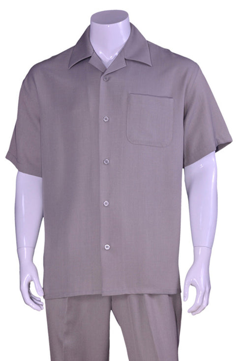 Mens Short Sleeve Casual Summer Walking Suit in Solid Grey