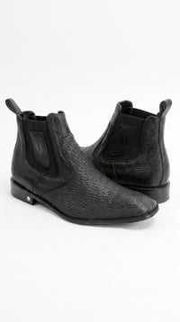 Men’s Shark Skin Cowboy Boots – Black Exotic Leather Western Chelsea Ankle Boots by Vestigium