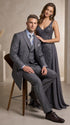 Men’s Grey 4-Button Zoot Suit – Four Buttons 3-Piece Fashion Suit with Double-Breasted Vest and Pleated Pants