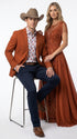 Men’s Rust Cowboy Western Blazer – Copper Brick  Color Two Button Sport Coat Peak Lapel Modern Fit
