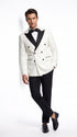 Men’s Vintage Hollywood Ivory Double-Breasted Tuxedo – Black Peak Lapel Wedding and Formal Suit
