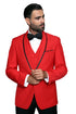 3-Piece Tailored Fit Wool Suit with Bow Tie and Flat Front Pants - Red