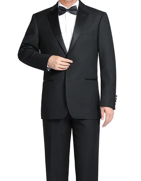 Classic Black Regular Fit 100% Wool Tuxedo Suit