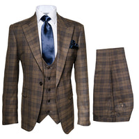 Mens Plaid Windowpane Business Suit - Brown