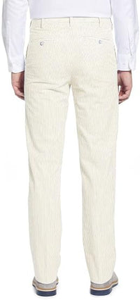 Mens Seersucker Pants - Summer Casual Pinstripe Modern Fit in Color Beige
