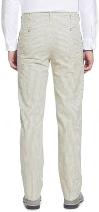 Mens Seersucker Pants - Summer Casual Pinstripe Modern Fit in Color Tan