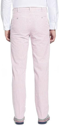 Mens Seersucker Pants - Summer Casual Pinstripe Modern Fit in Color Pink