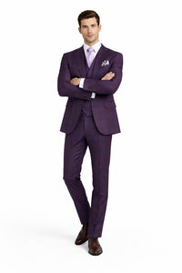(54L Blazer) Purple Modern Fit Windowpane Jacket and Vest