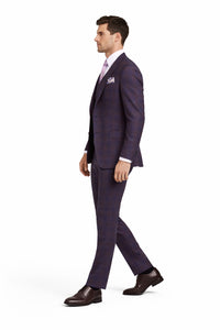 (54L Blazer) Purple Modern Fit Windowpane Jacket and Vest