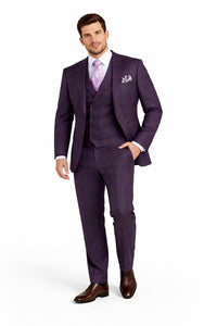 (54L Blazer) Purple Modern Fit Windowpane Jacket and Vest