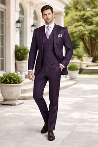 (54L Blazer) Purple Modern Fit Windowpane Jacket and Vest