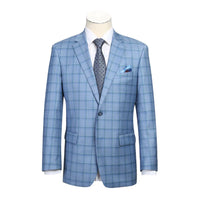 Men's Blue Classic Fit 100% Wool Plaid Blazer