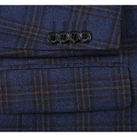 100% Wool Regular Fit 2 Button Sports Coat In Navy Plaid