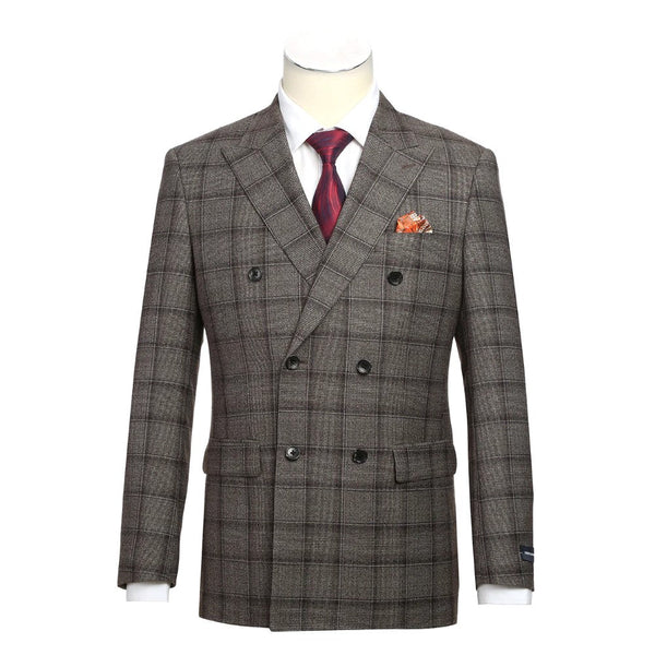 Men's 2 Piece Double Breasted Wool Blend Brown Slim Fit Suit