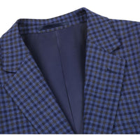 Wool Blend Blue Regular Fit Mini Check Pattern Sports Coat