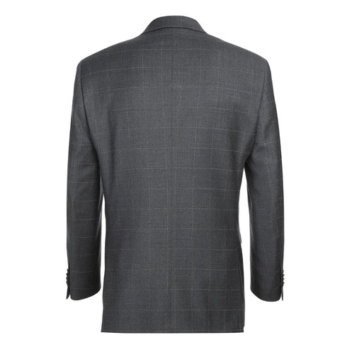 Gray Regular Fit Wool Blend Windowpane 2 Piece Suit